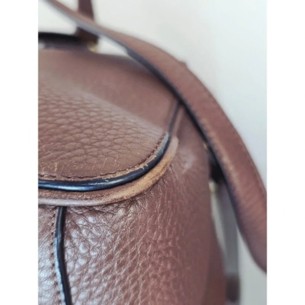 Tory Burch‎ Robinson Pebbled Leather Triple Zip Compartment Satchel Brown Gold